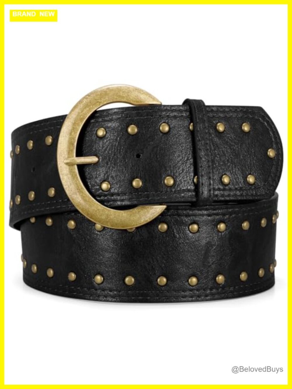 Wide Chunky Faux Leather Belt for Women Western Studded Waist Belt 2.3"